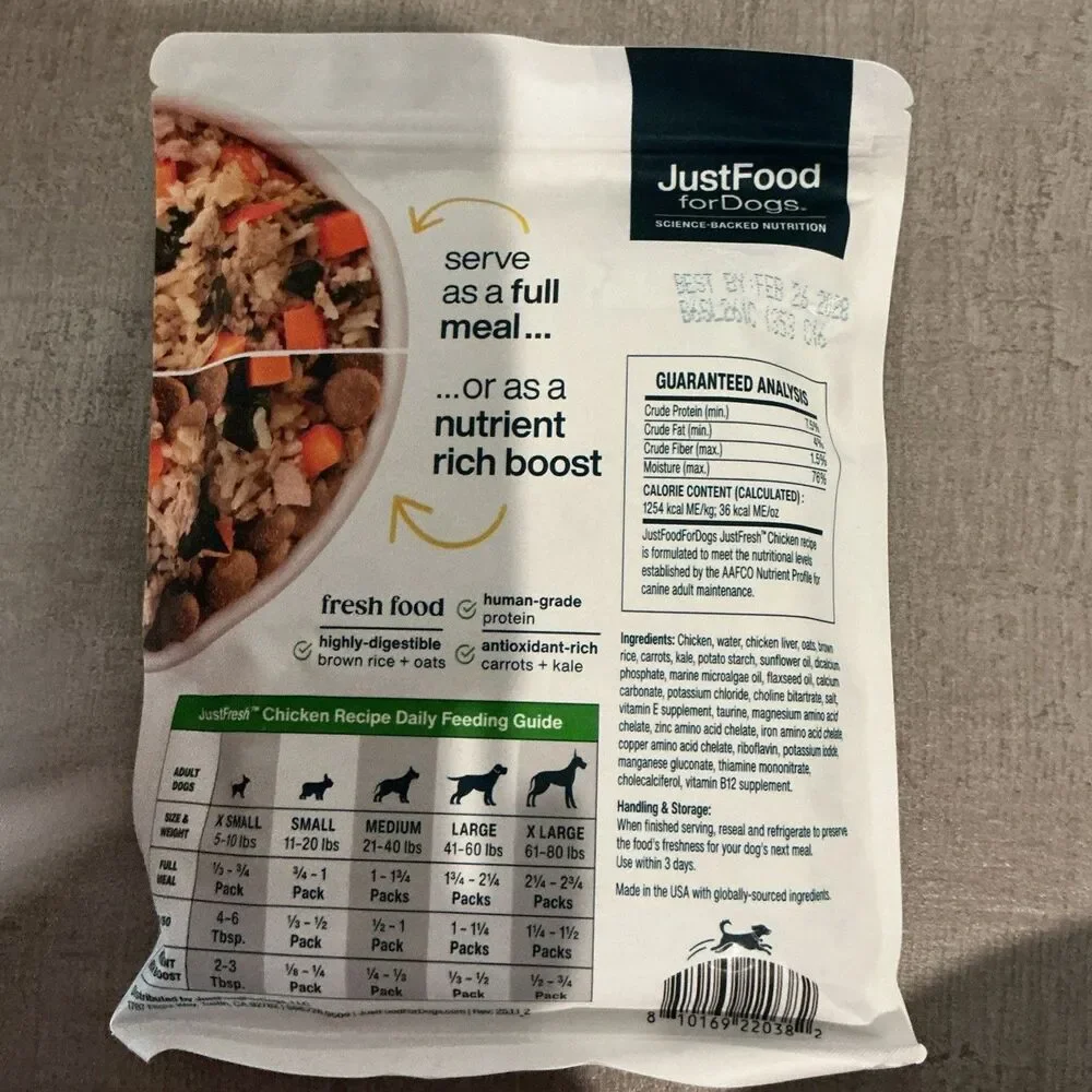 Just Food For Dog Fresh Wet No Preservative Resealable Package Human Grade 7pc